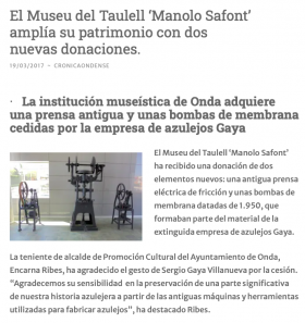 Donación Museo de la Cerámica - Cerámicas Gaya